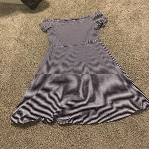 striped, off the shoulder, mini dress.